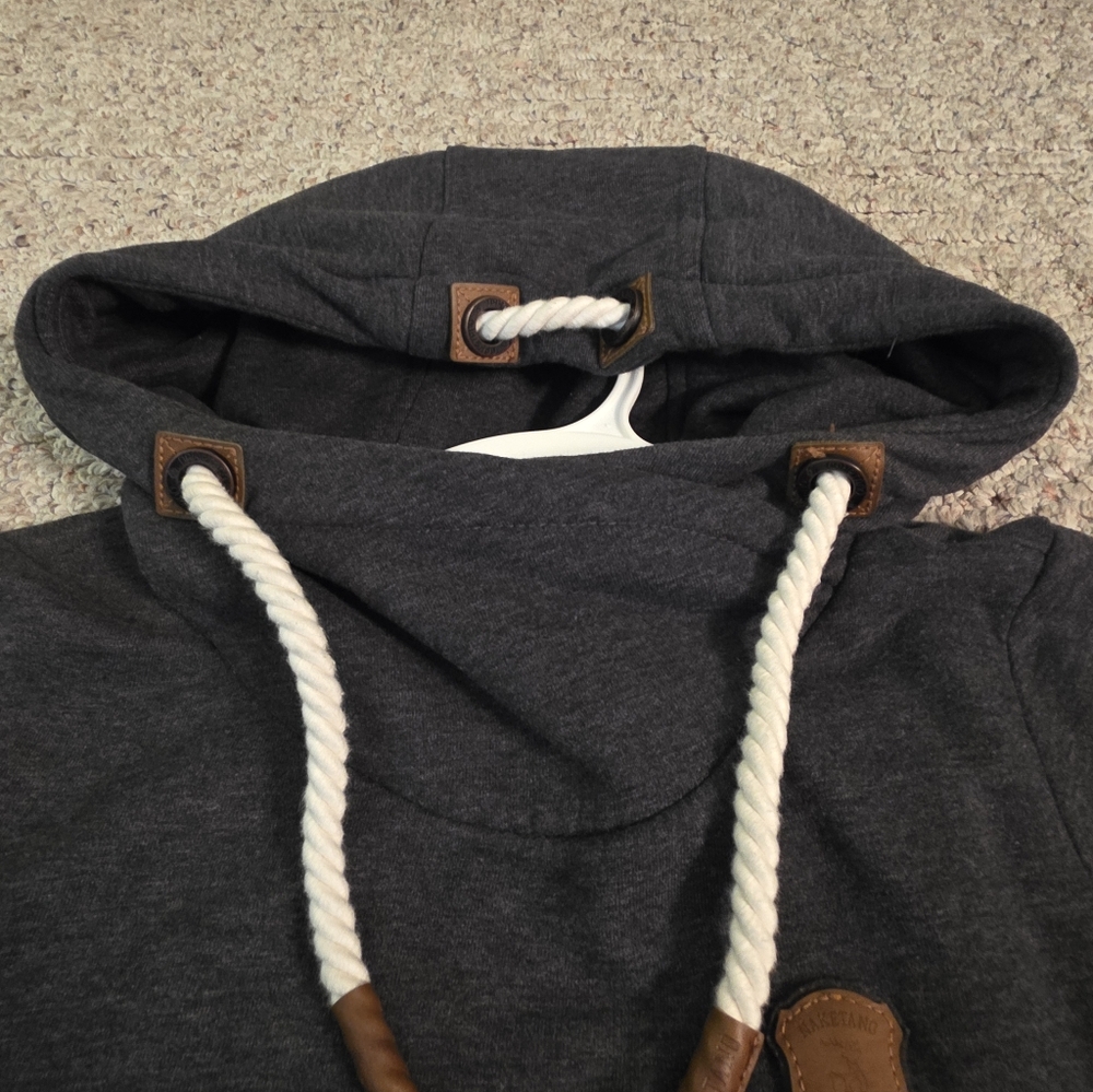 Naketano Fleece Cowl Neck Hoodie Medium Charcoal Gray - Picture 10 of 12